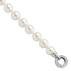 Callen Majestik Sterling Silver Rhodium-plated 10-11mm White Imitation Shell Pearl Hand-knotted Fancy Bracelet