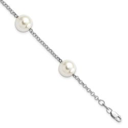 Vion Majestik Sterling Silver Rhodium-plated 10-11mm White Imitation Shell Pearl Hand-knotted 4 Station Bracelet