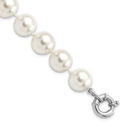 Zephyr Majestik Sterling Silver Rhodium-plated 12-13mm White Imitation Shell Pearl Hand-knotted Bracelet