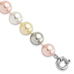 Rhea Majestik Sterling Silver Rhodium-plated 12-13mm Multi-Color Imitation Shell Pearl Hand-knotted Bracelet