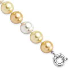 Evadne Majestik Sterling Silver Rhodium-plated 12-13mm Yellow and White Imitation Shell Pearl Hand-knotted Bracelet