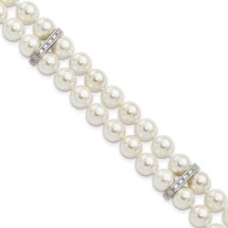 Orion Majestik Sterling Silver Rhodium-plated 7-8mm White Imitation Shell Pearl and CZ Hand-knotted Bracelet