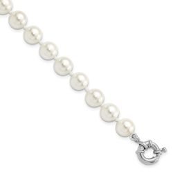 Isen Majestik Sterling Silver Rhodium-plated 8-9mm White Imitation Shell Pearl Hand-knotted Bracelet