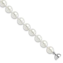 Isolde Majestic Sterling Silver Rhodium-plated 8-9mm White Imitation Shell Pearl Hand-knotted Bracelet