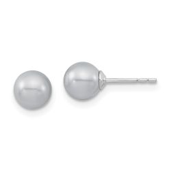 Elysian Majestic Sterling Silver Rhodium-plated  6-7mm Grey Imitation Shell Pearl Stud Earrings