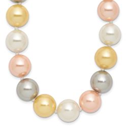 Spring Maple Amber Solstice Majestik Sterling Silver Rhodium-plated 12-13mm Multi-Color Imitation Shell Pearl Hand-knotted Necklace