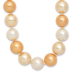 Amber Equinox Majestik Sterling Silver Rhodium-plated 12-13mm Yellow and White Imitation Shell Pearl Hand-knotted Necklace