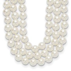 Azura Sculpted Rose Majestik Sterling Silver Rhodium-plated 3 Row 10-11mm White Imitation Shell Pearl Hand-knotted Necklace