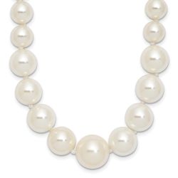 Bright Orchid Majestik Sterling Silver Rhodium-plated 6-12mm Graduated White Imitation Shell Pearl Hand-knotted Necklace