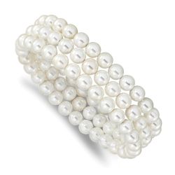 Oberon Majestik 7-8mm White Imitation Shell Pearl Hand-knotted Set of 3 Stretch Bracelets