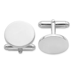 Cadenza Sterling Silver Rhodium Plated Round Cuff Links
