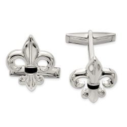 Aria Sterling Silver Fleur De Lis with Onyx Cuff Links