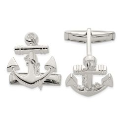Amara Sterling Silver Anchor with dangle rope Cufflinks