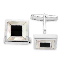  Sterling Silver Rhodium-plated Mother Of Pearl and Enamel Cufflinks