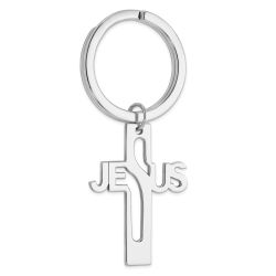 Valora Sterling Silver Rhodium-plated Jesus Cross Key Ring