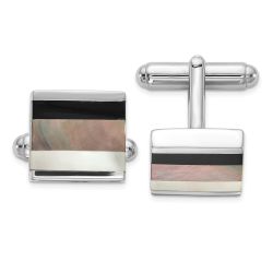 Velora Sterling Silver Rhodium-plated Onyx and White Grey MOP Cuff Links