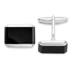 Marin Sterling Silver Rhodium-plated Rectangle Onyx Cuff Links