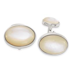 Zephira Sterling Silver Oval Mother of Pearl Cuff Links