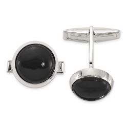 Velora Sterling Silver Polished Round Onyx Cuff Links