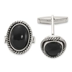 Seraph Sterling Silver Onyx Enameled Cuff Links