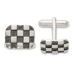 Amara Sterling Silver Oxidized Brushed and Polished Checkerboard Cuff Links