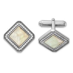 Briar Sterling Silver Rhodium-plated CZ and Mother of Pearl Square Cuff Links