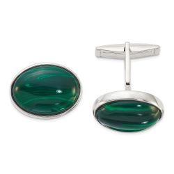 Isolde Sterling Silver Polished Malachite Oval Cuff Links