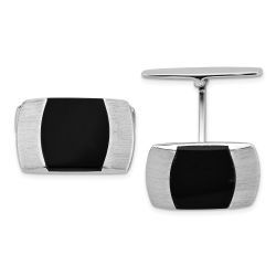 Alouette Sterling Silver Rhodium-plated Brushed and Black Resin Oblong Cuff Links