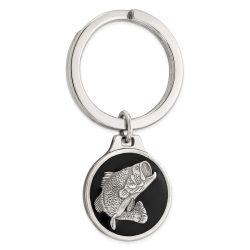 Cadenza Sterling Silver Rhodium-plated Black Epoxy Bass Fish Keychain