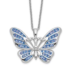 Sentimental Expressions Sterling Silver Rhodium-plated Crystal Never Give Up Butterfly 18in Necklace