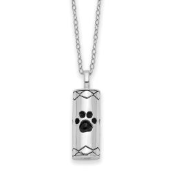 Sentimental Expressions Sterling Silver Rhodium-plated Antiqued Cylinder with Paws Ash Holder 18 Inch Necklace