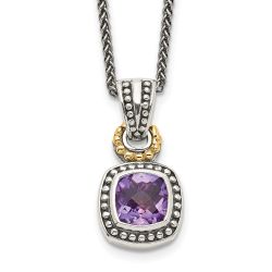 Sleek Grove Velvet Ridge Shey Couture Sterling Silver with 14K Accent 18 Inch Antiqued Cushion Bezel Amethyst Necklace