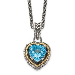 Refined River Shey Couture Sterling Silver with 14K Accent Antiqued Blue Topaz Heart 18 inch Necklace