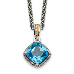 Subtle Marigold Twilight Grove Shey Couture Sterling Silver with 14K Accent 18 Inch Antiqued Cushion Blue Topaz Necklace