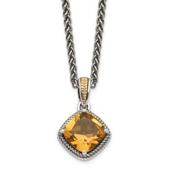 Autumn Sky Shey Couture Sterling Silver with 14K Accent 18 Inch Antiqued Cushion Citrine Necklace