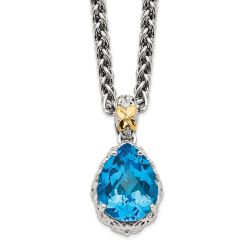 Autumn Ember Shey Couture Sterling Silver Rhodium-plated with 14K Accent 18 Inch Antiqued Pear Shaped Blue Topaz Necklace