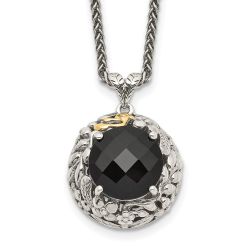 Twilight Maple Shey Couture Sterling Silver with 14K Accent 18 Inch Antiqued Checkerboard-cut Black Onyx Necklace