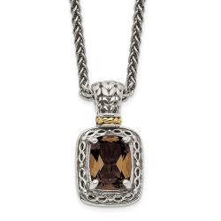 Timeless Magnolia Serene Mesa Shey Couture Sterling Silver with 14K Accent 18 Inch Antiqued Cushion Checkerboard Smoky Quartz Necklace