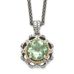 Minimal Equinox Calm Echo Shey Couture Sterling Silver with 14K Accent 18 Inch Antiqued Round Green Quartz and Diamond Necklace