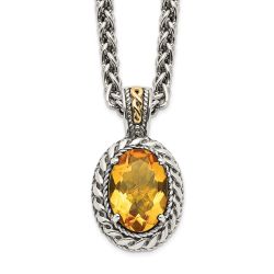 Sculpted Violet Sleek Sun Shey Couture Sterling Silver with 14K Accent 18 Inch Antiqued Oval Citrine Necklace