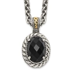 Bold Sonata Shey Couture Sterling Silver with 14K Accent 18 Inch Antiqued Checkerboard-cut Black Onyx Necklace