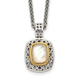 Warm Prelude Minimal Laurel Shey Couture Sterling Silver with 14K Accent 18 Inch Antiqued Mother Of Pearl Necklace