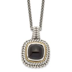 Classic Willow Shey Couture Sterling Silver with 14K Accent 18 Inch Antiqued Cabochon Black Onyx Necklace