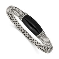 Nocturne Shey Couture Sterling Silver Antiqued Black Onyx and Diamond Hinged Bangle Bracelet
