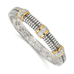 Selene Shey Couture Sterling Silver with 14K Accent Antiqued 1/4ct. Diamond Hinged Bangle Bracelet