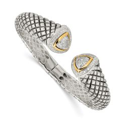 Cassian Shey Couture Sterling Silver with 14K Accent Antiqued 1/2 carat Diamond Hinged Cuff Bracelet