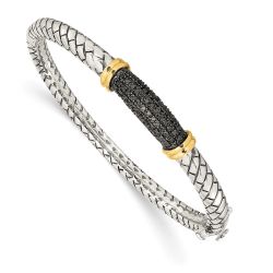 Lunaris Shey Couture Sterling Silver with 14K Accent Antiqued Black Diamond Hinged Bangle Bracelet