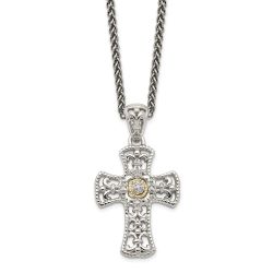 Iridescent Breeze Shey Couture Sterling Silver with 14K Accent 18 Inch Diamond Cross Necklace
