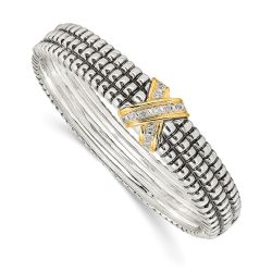 Adara Shey Couture Sterling Silver with 14K Accent Antiqued Diamond Hinged Bangle Bracelet