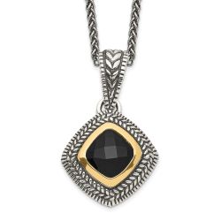 Twilight Solstice Shey Couture Sterling Silver with 14K Accent 18 Inch Antiqued Checkerboard-cut Black Onyx Necklace